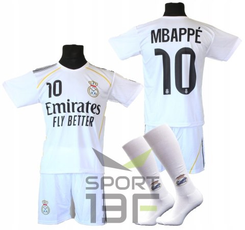 Strój Piłkarski MBAPPE biały koszulka spodenki getry + ochraniacze